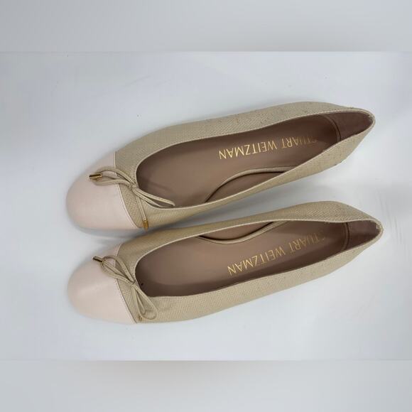 Stuart Weitzman Sleek Cap Toe Bow Flat in Natural Seashell - Picture 4 of 9